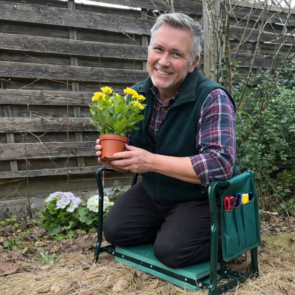 Garden Knee Stool & Seat | Foldable 2-in-1 | Padded Steel Frame