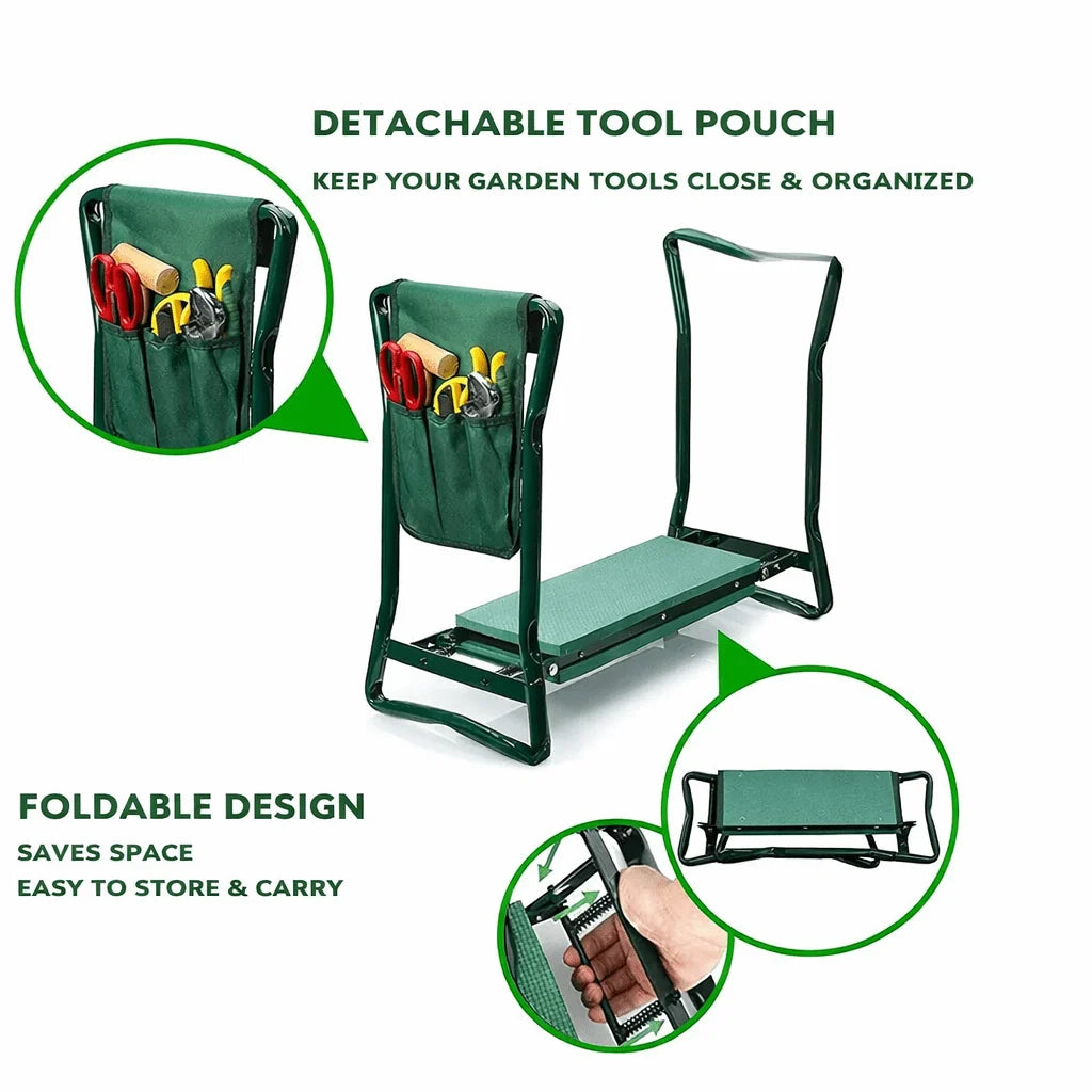 Garden Knee Stool & Seat | Foldable 2-in-1 | Padded Steel Frame