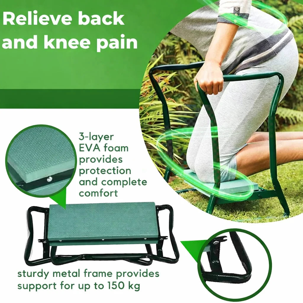 Garden Knee Stool & Seat | Foldable 2-in-1 | Padded Steel Frame