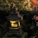 Garden Lamp | Zen Pagoda Stone-Effect & Solar-Powered | 34 cm