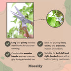 Garden Pruning Shears | Slim Stainless Steel Blades & Ergonomic Wooden Handle