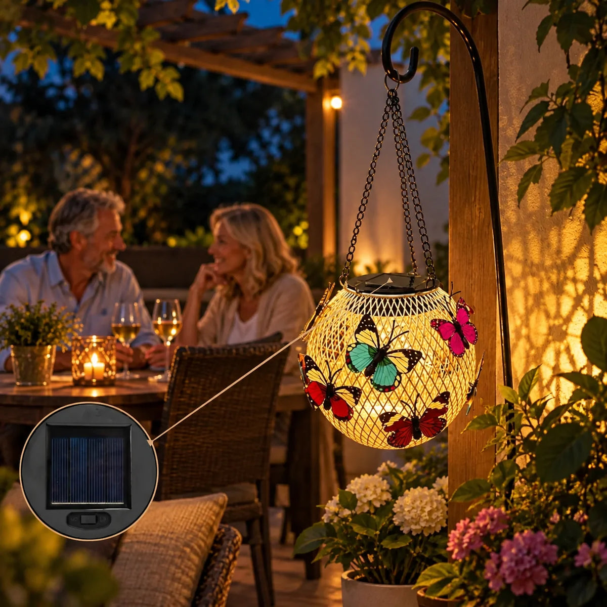 Garden Solar Lantern | 20 Warm-White LEDs & IP65 Weatherproof | With Hanging Chain