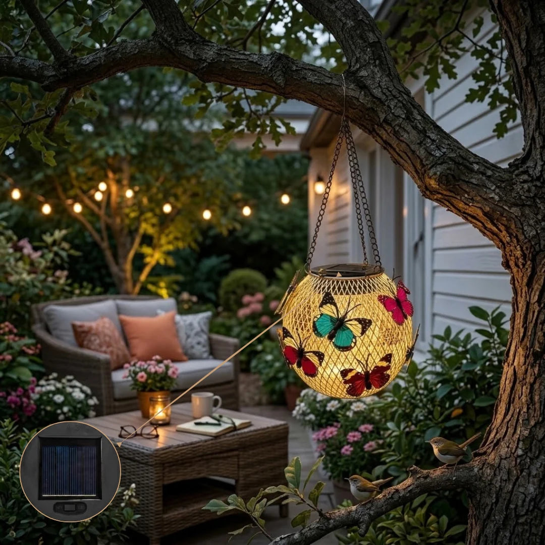 Garden Solar Lantern | 20 Warm-White LEDs & IP65 Weatherproof | With Hanging Chain