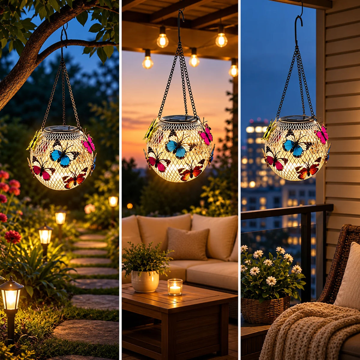 Garden Solar Lantern | 20 Warm-White LEDs & IP65 Weatherproof | With Hanging Chain