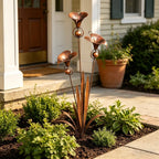 Garden Stake | Calla Lily Design, Flame-Treated Copper & Hanging Bells | 120 cm