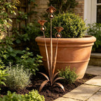 Garden Stake | Calla Lily Design, Flame-Treated Copper & Hanging Bells | 120 cm