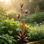 Garden Stake | Calla Lily Design, Flame-Treated Copper & Hanging Bells | 120 cm