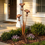 Garden Stake | Calla Lily Design, Flame-Treated Copper & Hanging Bells | 120 cm