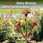 Garden Stake | Calla Lily Design, Flame-Treated Copper & Hanging Bells | 120 cm