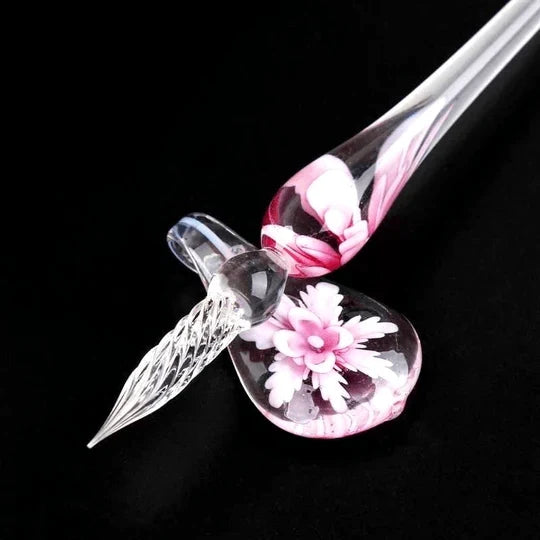 Glass Calligraphy Pen | Handmade Borosilicate & Threaded Tip | Includes Ink & Holder