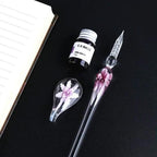 Glass Calligraphy Pen | Handmade Borosilicate & Threaded Tip | Includes Ink & Holder