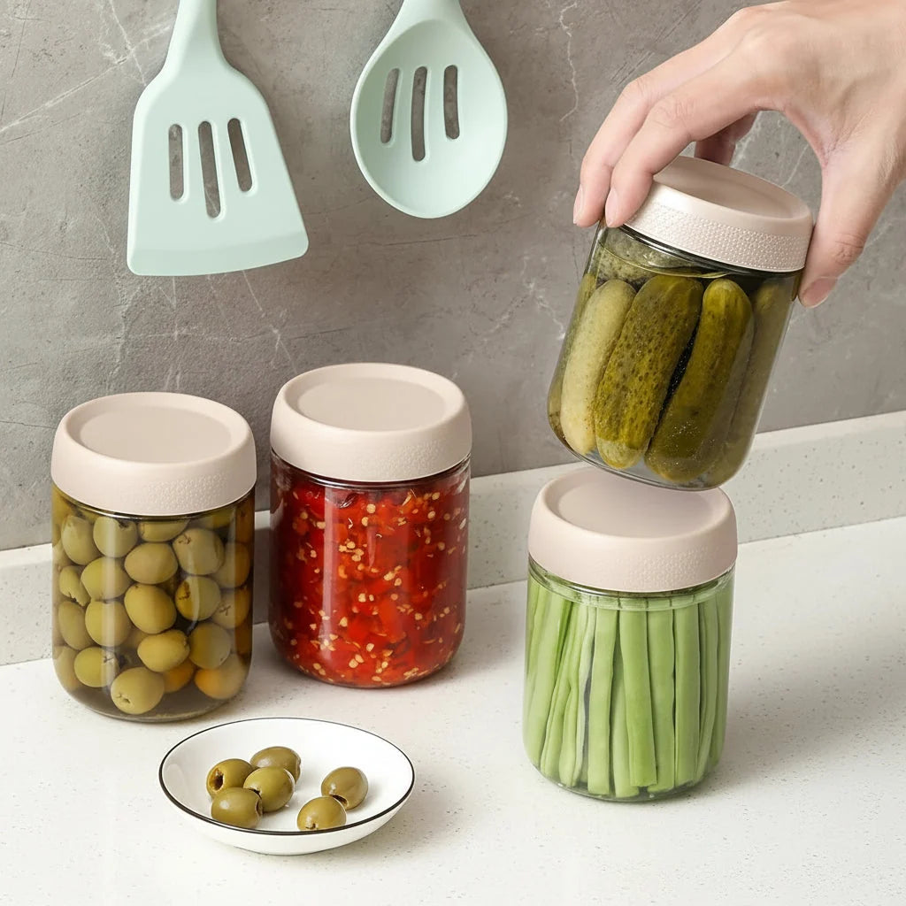 Glass Food Storage Jars | Airtight, Stackable & Wide-Mouth | Set of 6