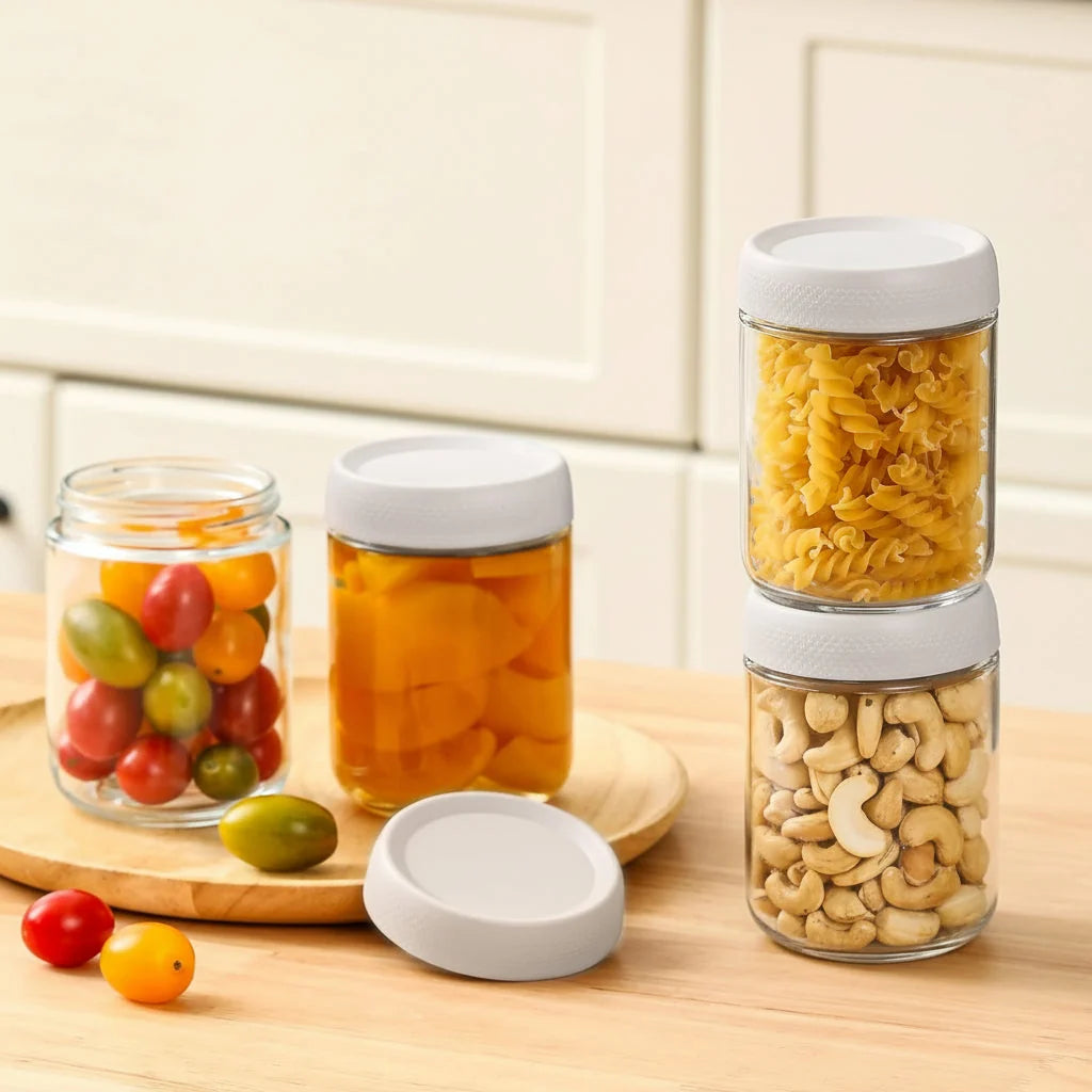 Glass Food Storage Jars | Airtight, Stackable & Wide-Mouth | Set of 6
