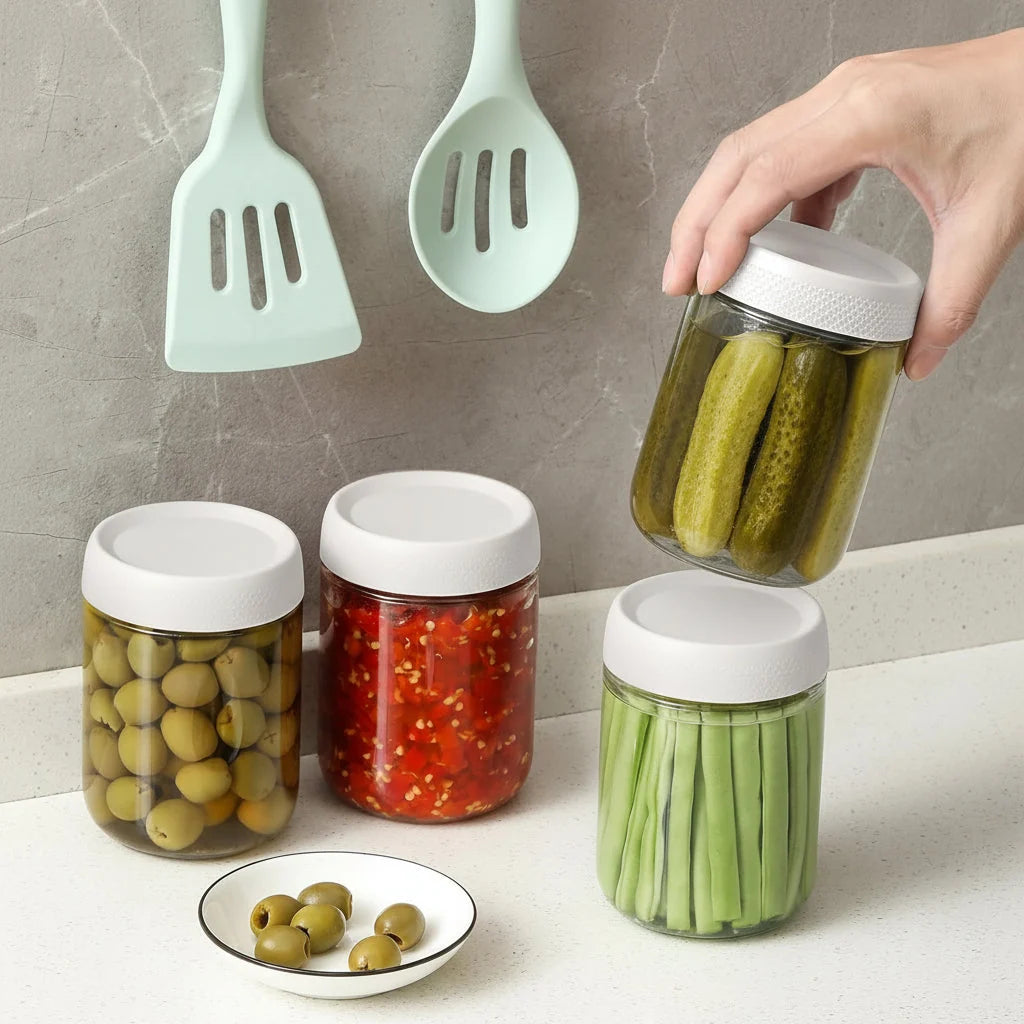 Glass Food Storage Jars | Airtight, Stackable & Wide-Mouth | Set of 6