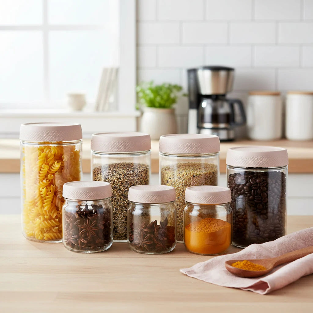 Glass Food Storage Jars | Airtight, Stackable & Wide-Mouth | Set of 6