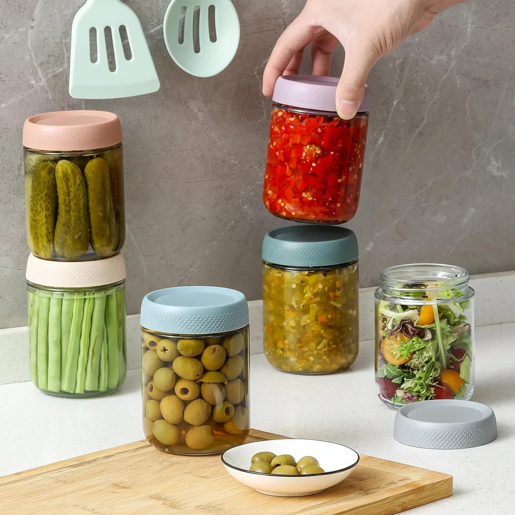 Glass Food Storage Jars | Airtight, Stackable & Wide-Mouth | Set of 6