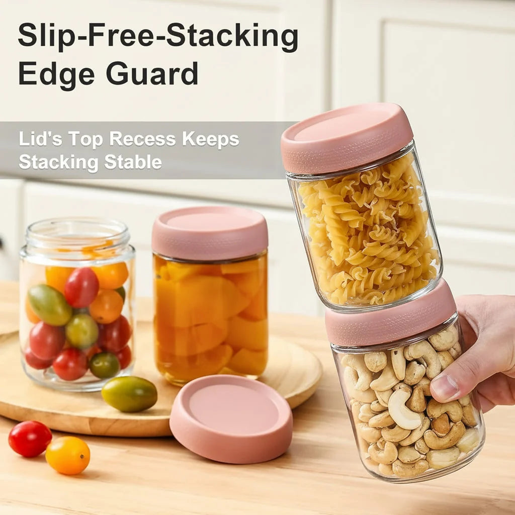 Glass Food Storage Jars | Airtight, Stackable & Wide-Mouth | Set of 6