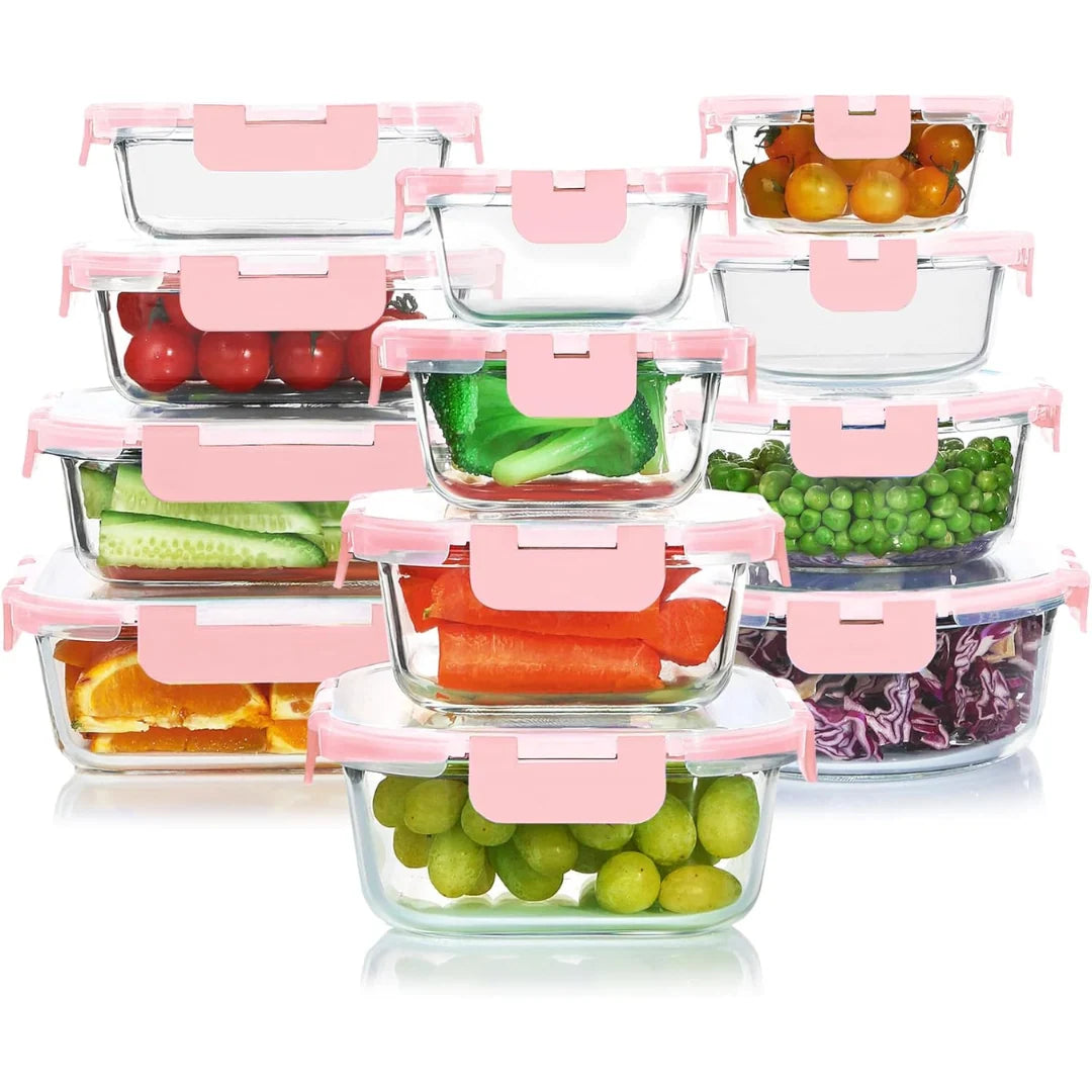 Glass Food Storage Set | Airtight & Stackable | 24-Piece
