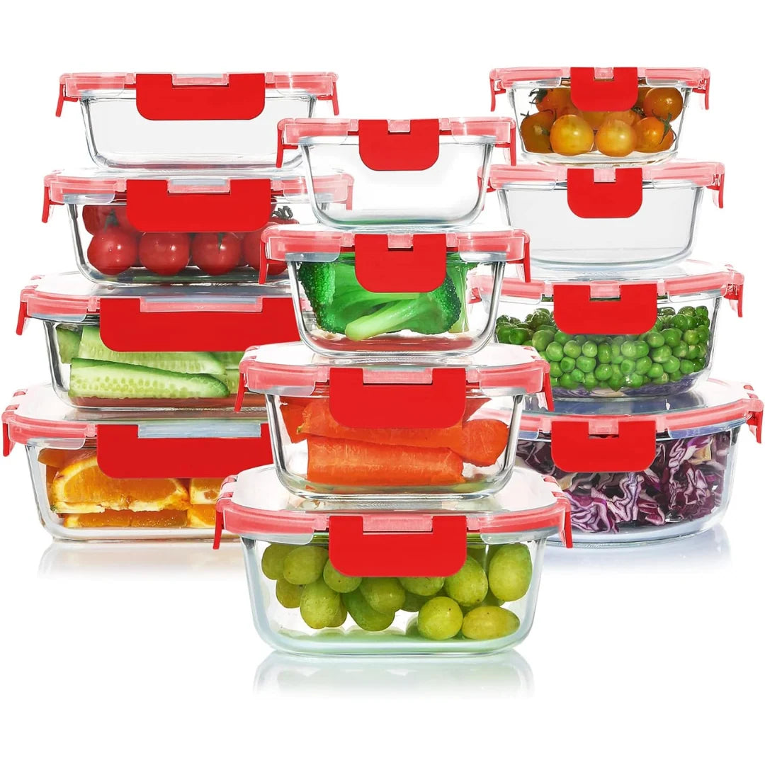 Glass Food Storage Set | Airtight & Stackable | 24-Piece