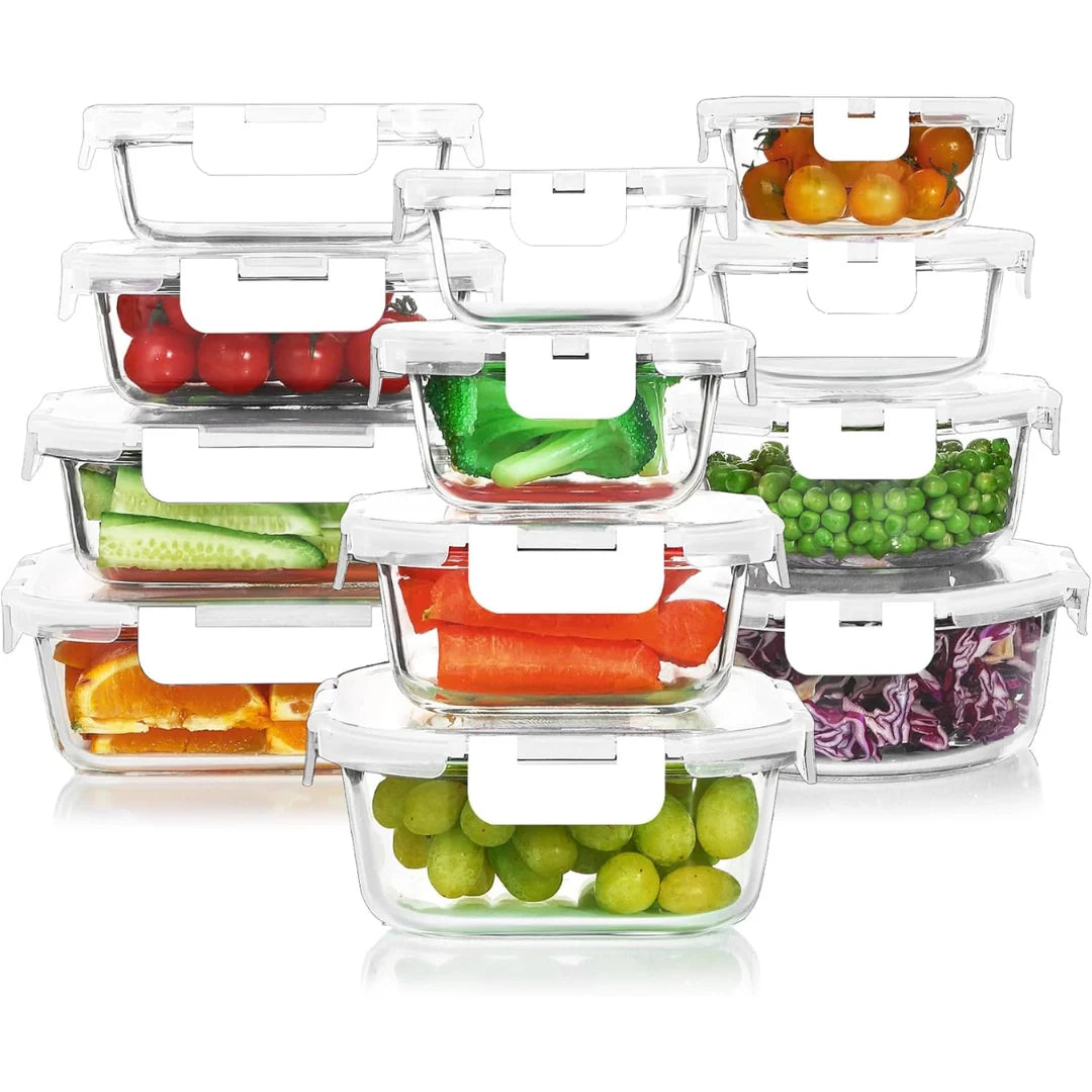 Glass Food Storage Set | Airtight & Stackable | 24-Piece