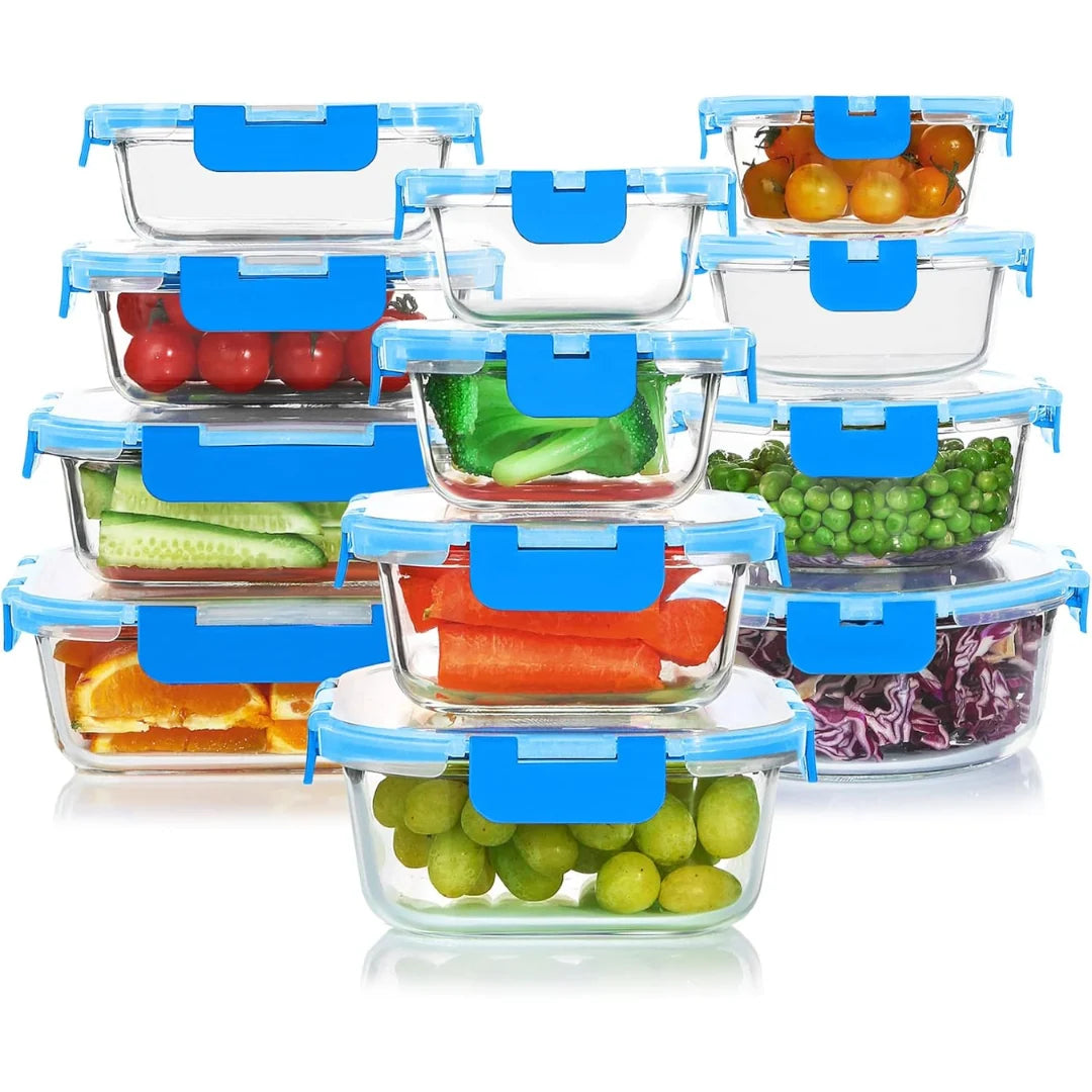 Glass Food Storage Set | Airtight & Stackable | 24-Piece