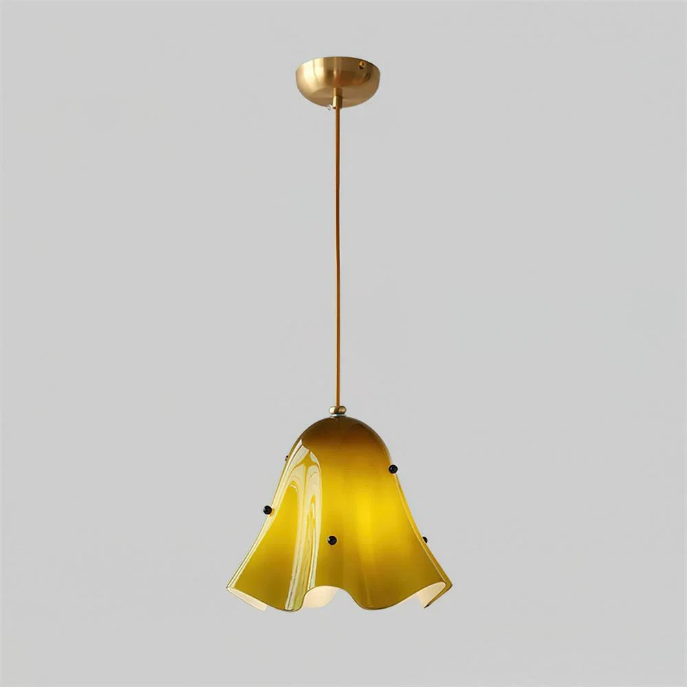 Glass Pendant Lamp | Bell-Shaped Shade & Brass Fixture | Adjustable Chain