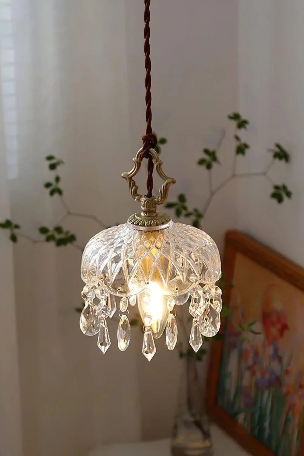 Glass Pendant Light | Clear Faceted Glass & Copper Accents | Ø15 & Ø20 cm