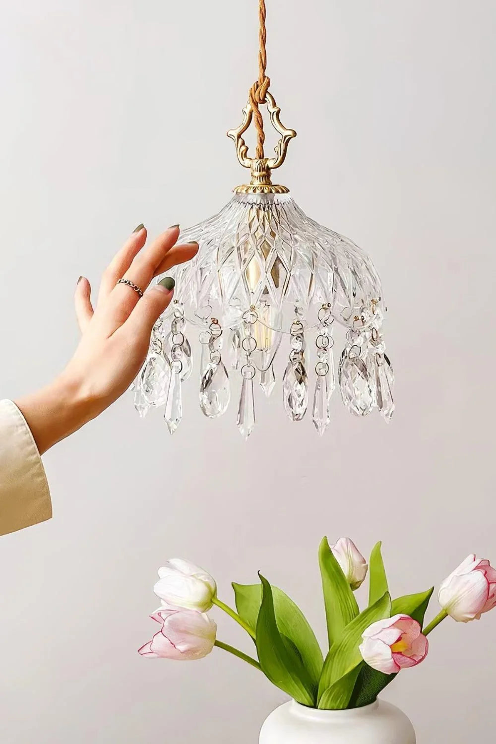 Glass Pendant Light | Clear Faceted Glass & Copper Accents | Ø15 & Ø20 cm