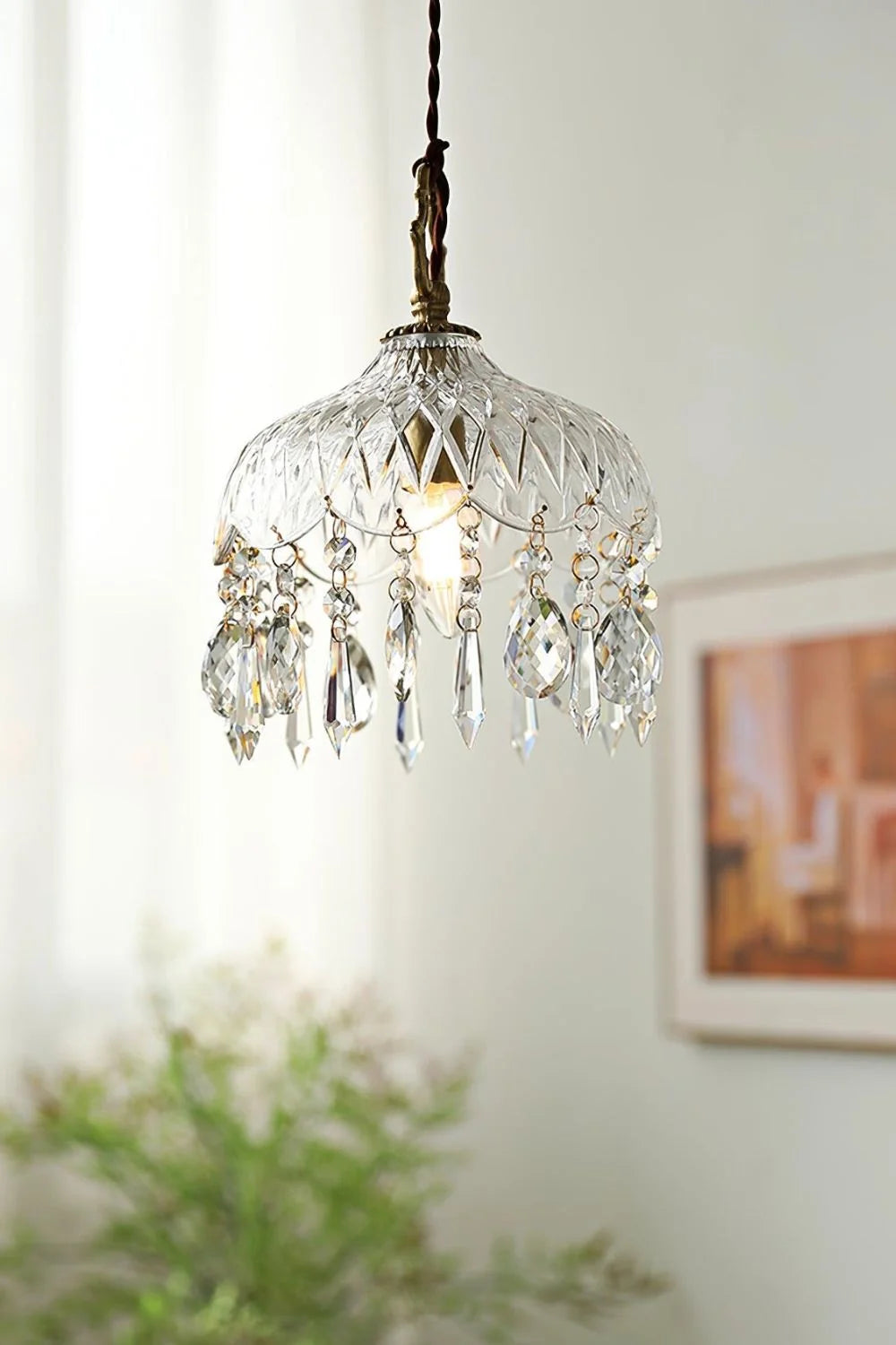 Glass Pendant Light | Clear Faceted Glass & Copper Accents | Ø15 & Ø20 cm