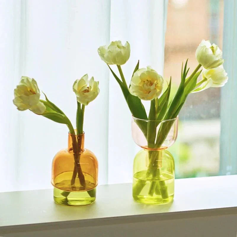 Glass Vase | Colourful Bottle-Stopper Design | Two-Piece