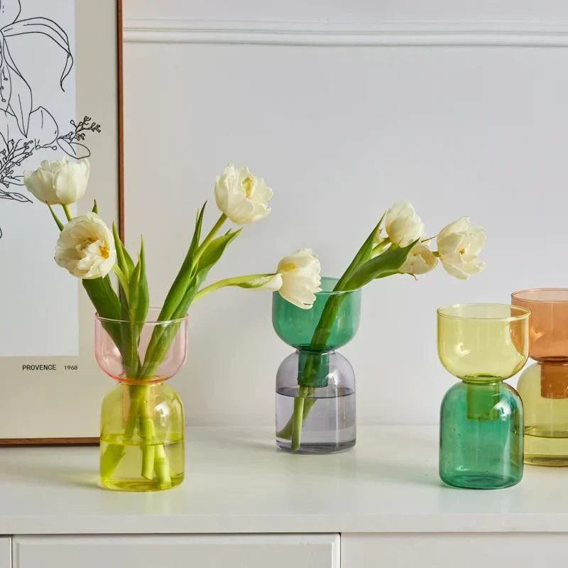 Glass Vase | Colourful Bottle-Stopper Design | Two-Piece