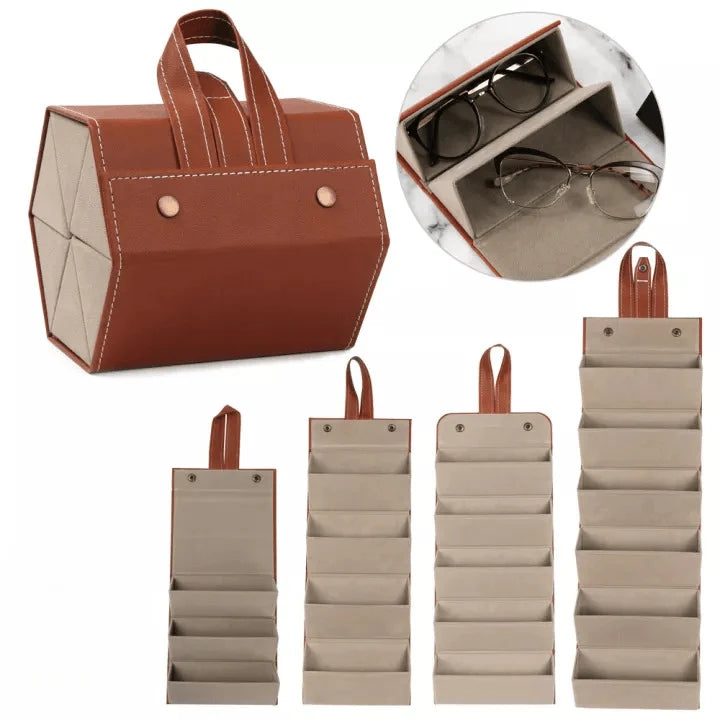 Glasses Case | Foldable PU Leather & Flannel Lining | Up to 6 Compartments