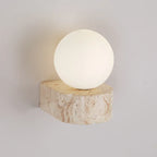 Globe Wall Light | Faux Travertine & Frosted Glass | 6 in Height