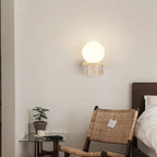 Globe Wall Light | Faux Travertine & Frosted Glass | 6 in Height