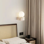Globe Wall Light | Faux Travertine & Frosted Glass | 6 in Height