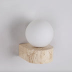 Globe Wall Light | Faux Travertine & Frosted Glass | 6 in Height