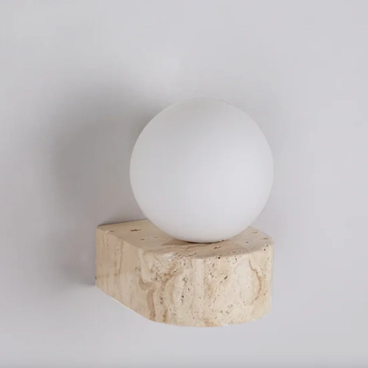 Globe Wall Light | Faux Travertine & Frosted Glass | 6 in Height