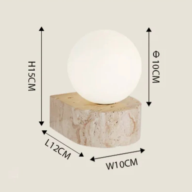 Globe Wall Light | Faux Travertine & Frosted Glass | 6 in Height
