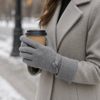 Gloves | Decorative Bow Detail & Wool-Look Fabric | One Size Fits All