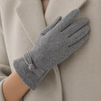 Gloves | Decorative Bow Detail & Wool-Look Fabric | One Size Fits All
