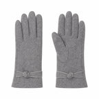 Gloves | Decorative Bow Detail & Wool-Look Fabric | One Size Fits All