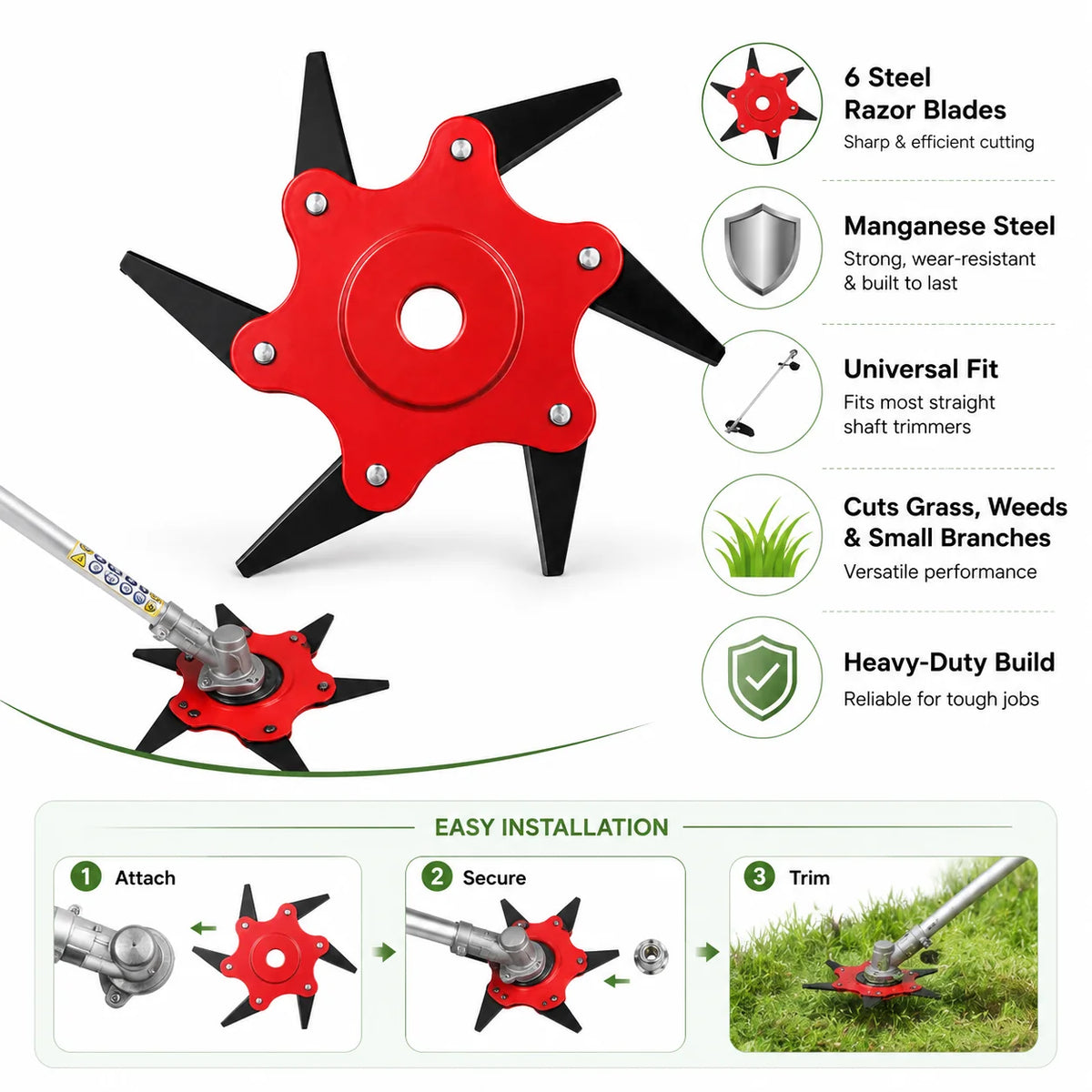 Grass Trimmer Head | Manganese Steel & Six Razors | Universal Fit