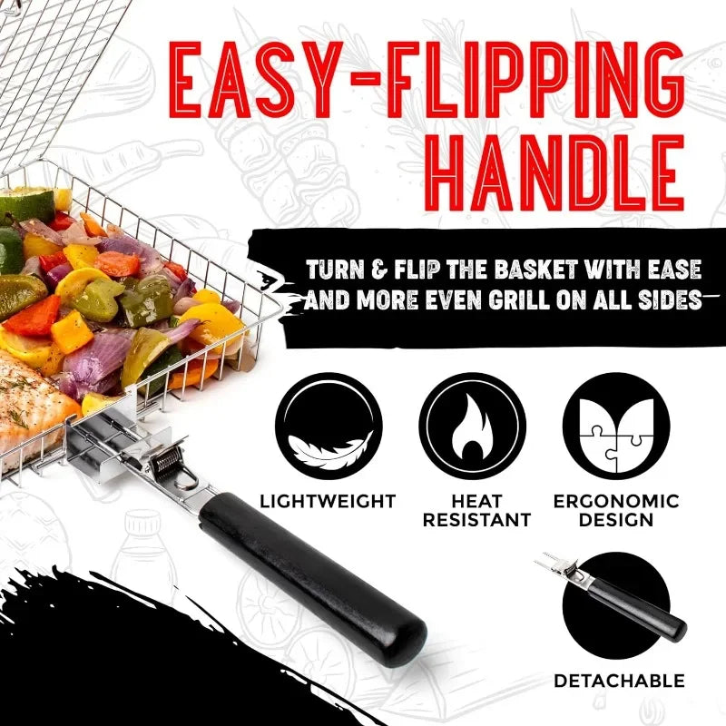 Grill Basket | Foldable Stainless Steel & Dishwasher-Safe