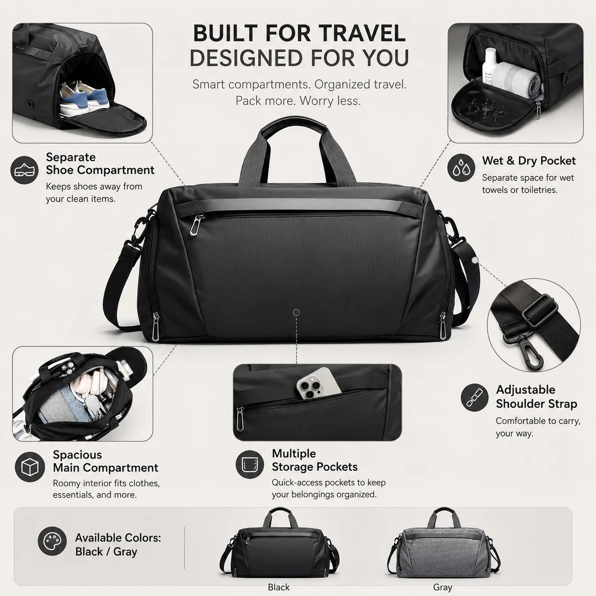 Gym Duffel Bag | Waterproof & Ventilated Shoe Compartment