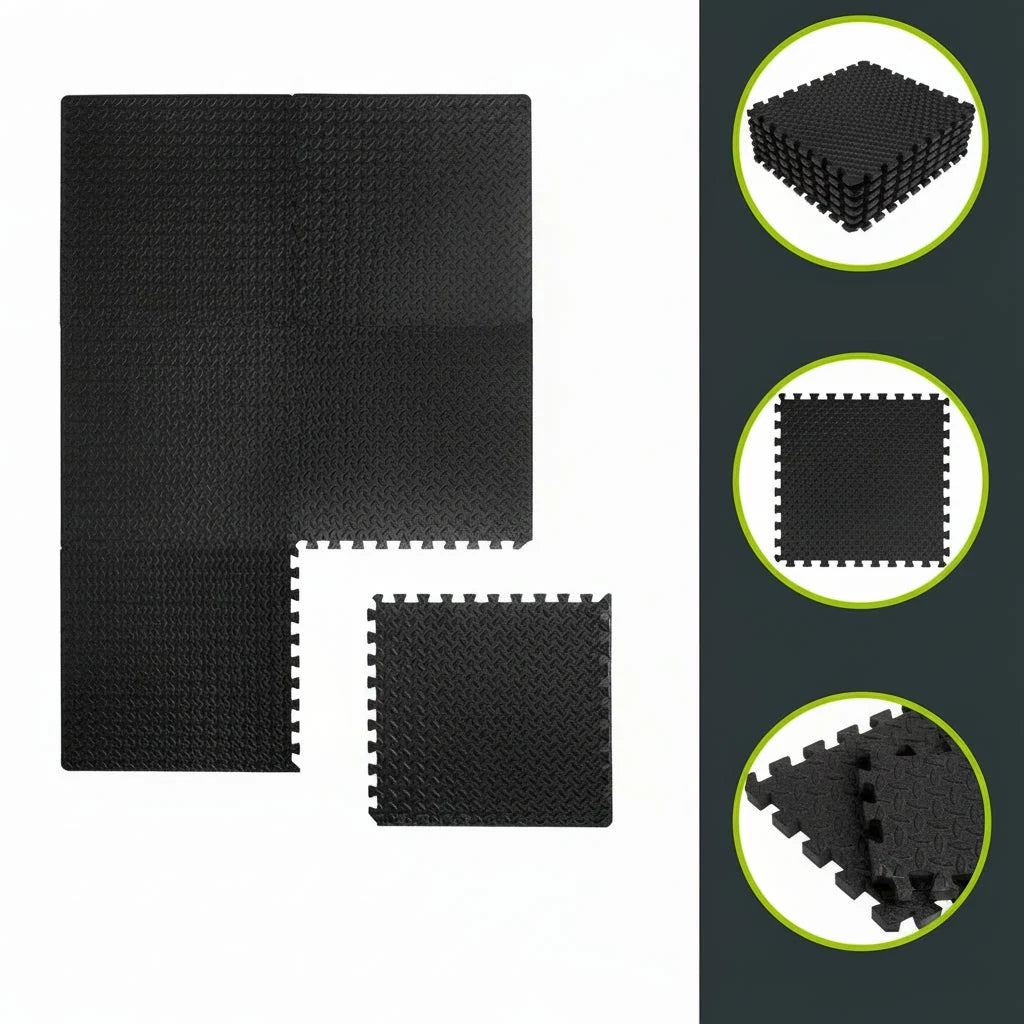 Gym Floor Mats | Interlocking High-Density EVA Foam & Water-Resistant | 24 Sq Ft Set
