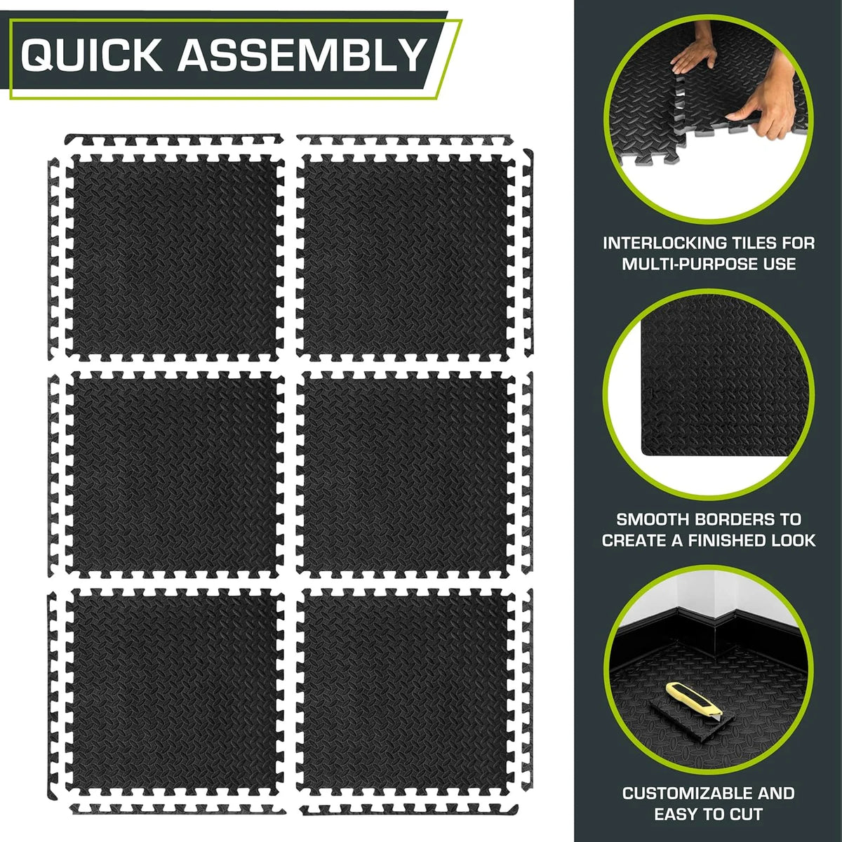 Gym Floor Mats | Interlocking High-Density EVA Foam & Water-Resistant | 24 Sq Ft Set