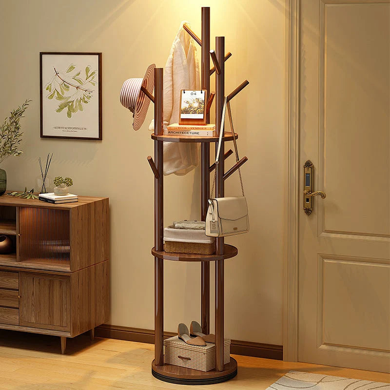 Hall Tree Stand | Solid Pine & Rotating Swivel | Compact Footprint