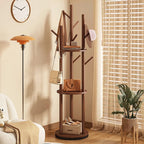 Hall Tree Stand | Solid Pine & Rotating Swivel | Compact Footprint