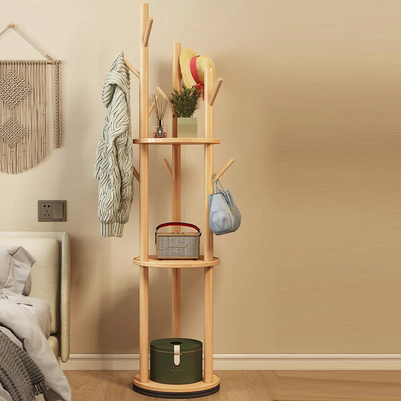 Hall Tree Stand | Solid Pine & Rotating Swivel | Compact Footprint