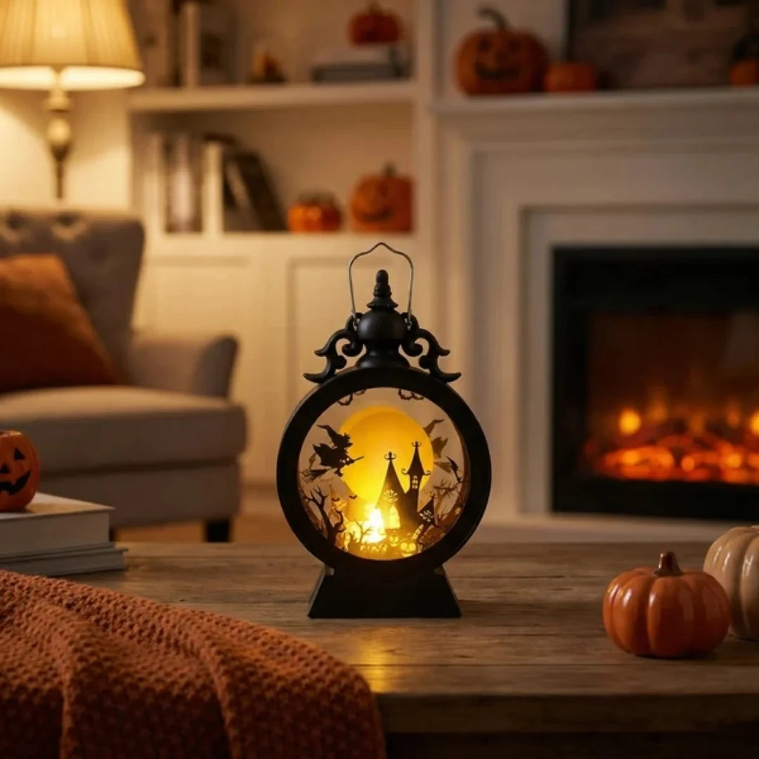 Halloween Lantern | Gothic Silhouette & Battery-Powered LED